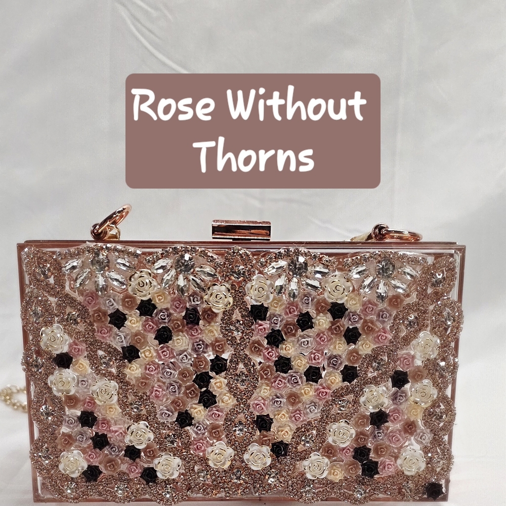 Embellished Rose Gold Floral Clutch - Women Bags